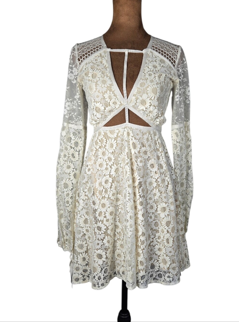 For Love & Lemons Ivory Daisy Floral Dress, Floral Daisy Lace XS Cottage Whimsy